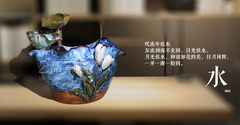 陶瓷创意加湿器百合花语手工流水盆摆件家居风水装饰品摆件