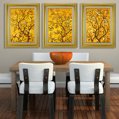 欧式客厅沙发背景墙装饰画 经典金色花鸟挂画三联画富贵发财树