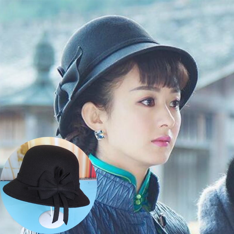 赵丽颖同款帽子_赵丽颖同款帽子女士秋冬款毛呢帽盆帽优雅气质渔夫帽
