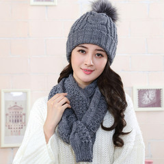 新款韩版女士围巾帽子两件套装秋冬季加厚保暖针织毛线帽围脖套帽