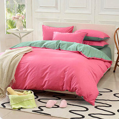 全棉双拼四件套纯色斜纹床单紫罗兰红色欧式特价清仓粉红色