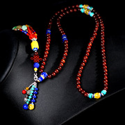 Very limited original Thai hand-woven lobular rosewood tassel necklace vintage lapis lazuli, red agate necklace