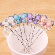 Cool na Korean rhinestones jewelry Joker best selling colorful Butterfly hairpin hair clip comb 6105