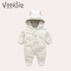 Voonlie冬装新款男女宝宝夹棉连体衣毛绒绒可爱造型爬服婴儿哈衣