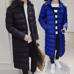2016冬季新款男士超长款棉衣韩版纯色青年简约加厚保暖大衣外套潮