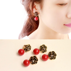 925 shanzi Korean version of rose petals and white fungus nail ear clip non-pierced earrings ear nail u-shape Pearl Earrings