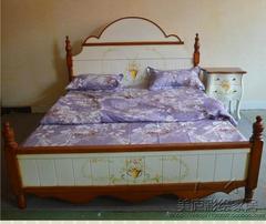 热卖美式乡村彩绘卧室家具1米8仿古做旧手绘实木框架单双人床组