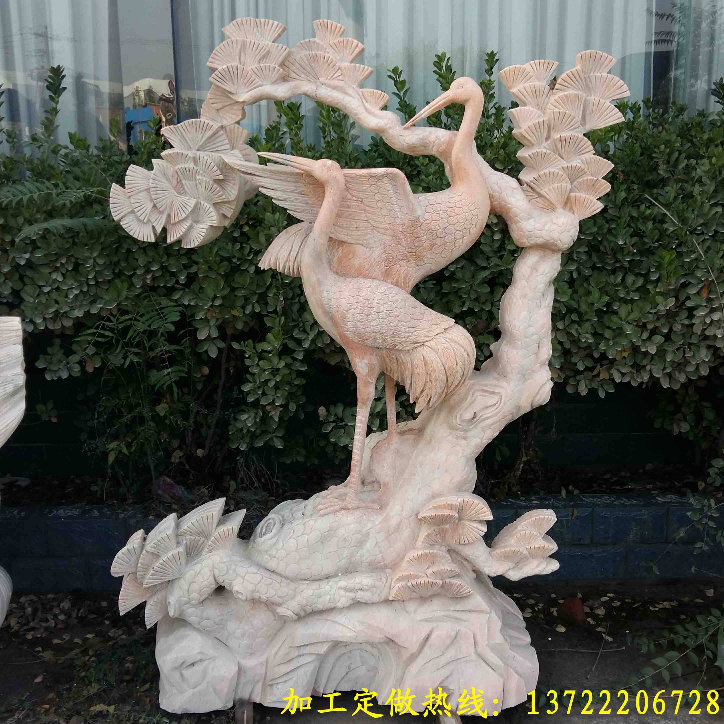 石雕鹤鹿同春雕塑大理石梅花鹿飞鹤松鹤延年石雕塑石雕