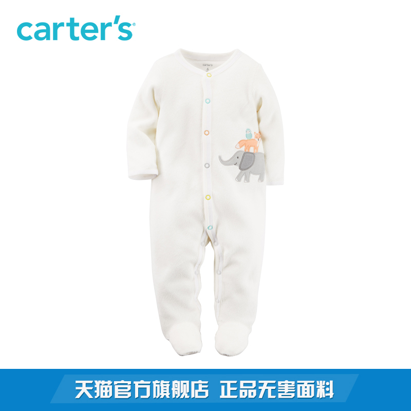 Carters1件式婴儿白色长袖动物包脚连体衣大象新冬款哈衣115G181产品展示图1