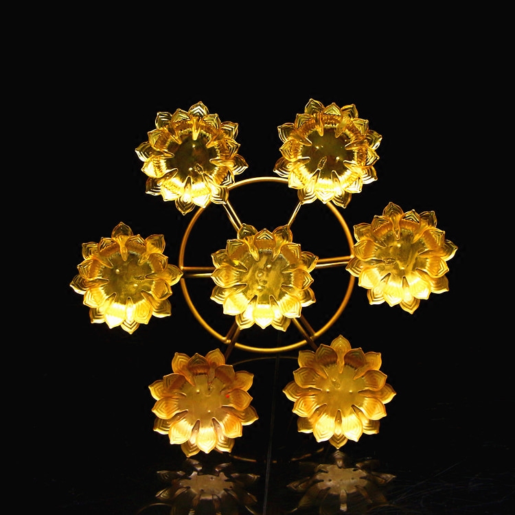 七星酥油灯座双片莲花灯架佛灯供灯合金蜡烛台佛教供奉摆件包邮