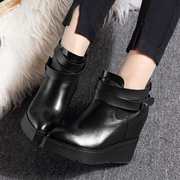 Fall 2015 new leather boots high heels and bare slopes with the higher point waterproof short boots women boots ankle boots