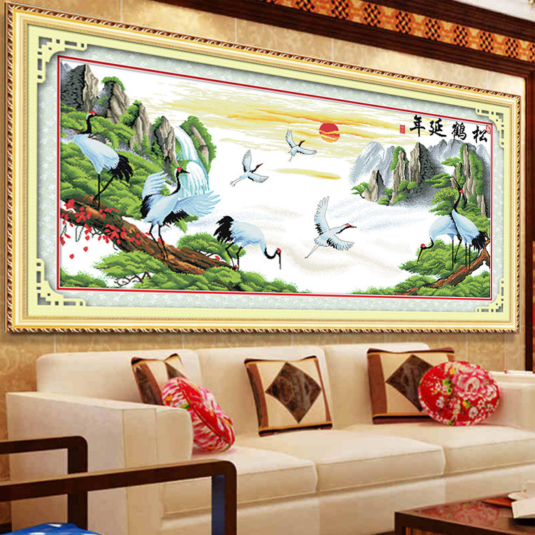 艾米兰十字绣商城的优惠券大全—松鹤延年十字绣线绣新款客厅大幅画