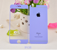 双域iphone6粉色彩色前后防爆4.7寸彩膜 苹果6plus全屏钢化玻璃膜