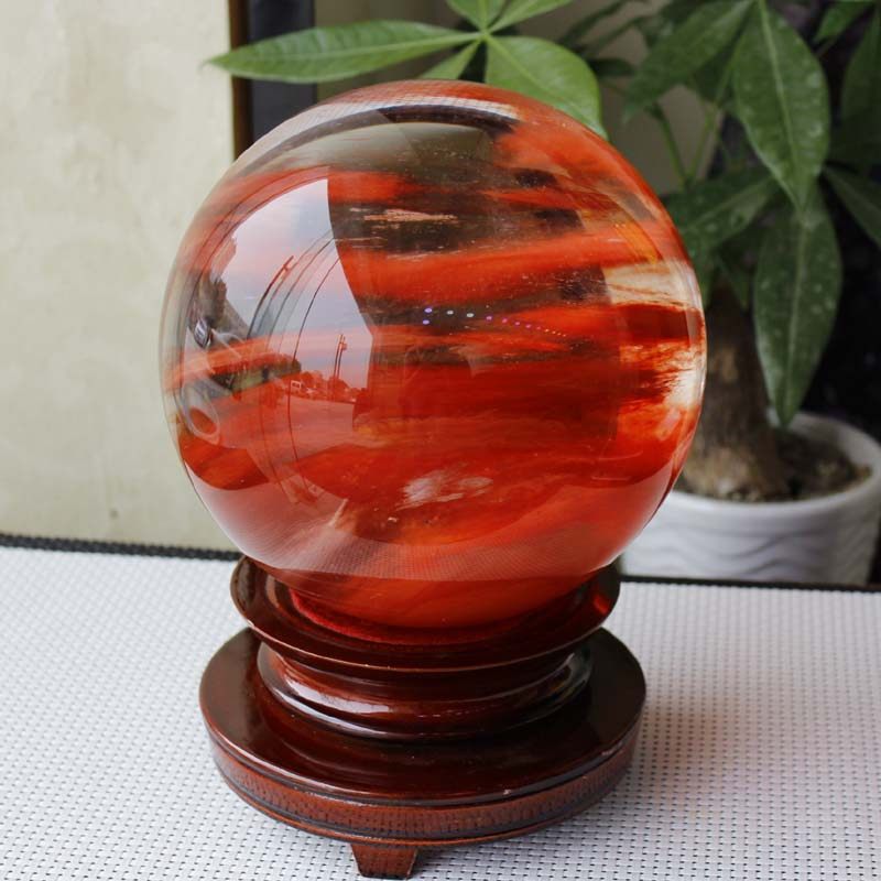 runyangshi 熔炼红水晶球摆件球径16cm摆件熔炼球 水晶摆件