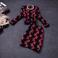 Autumn/winter 2014 the new European and American fashion retro embroidery wool dress suits autumn long sleeve dress #