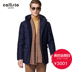 CALLISTO卡利斯特2016秋季男撞色拼接连帽灰鸭绒羽绒服FKFED023NA