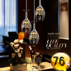 现代三头创意个性餐厅灯艺术酒杯LED水晶吊灯吧台酒吧饭厅餐吊灯