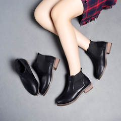 聚奢汇2015秋冬新款韩版时尚短筒真皮圆头粗跟短靴裸靴及踝靴女靴