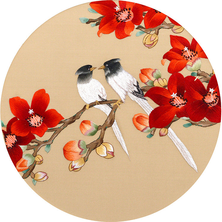 名古绣艺 苏绣刺绣diy套件初学手工装饰画带针脚 花鸟 30*30cm