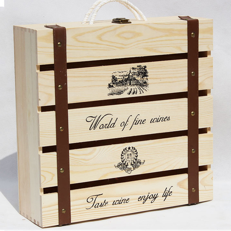 高档四支装红酒盒木盒木箱红酒礼盒包装盒红酒盒子实木箱木盒定做