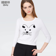 Linda 2015 spring new Qing bi ladies Kitty cropped shirt pullover look slimmer at the end of spring wool sweaters