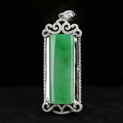 18k金伴钻镶嵌翡翠a货冰种满绿平安柱吊坠 4.95g