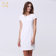 美雅高2016夏季新款白色连衣裙中长款一字领显瘦休闲百搭短袖裙子