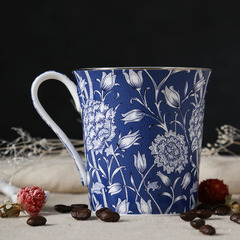 小而美家居大容量陶瓷水杯时尚创意马克杯高档古典手绘骨瓷奶茶杯