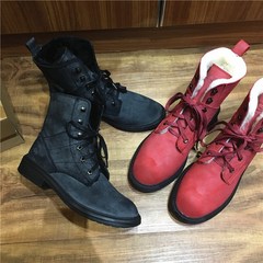 2016冬季马丁靴女靴加绒羊毛棉靴圆头系带经典款磨砂皮红色短靴子