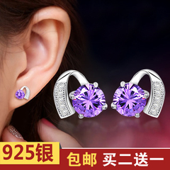 心韵紫钻 925纯银耳钉韩国版耳环气质可爱时尚女款耳饰品 防过敏