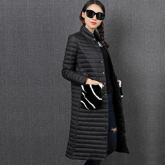 欧娅霓斯2016冬装新款韩国立领轻薄保暖直筒修身外套长款羽绒服女