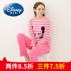 迪士尼女士纯棉睡衣长袖春秋薄款卡通可爱少女长裤睡衣家居服套装