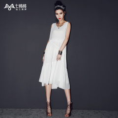 Pre-VII space space OTHERCRAZY2015 new white summer sundress pleated skirts swinging sleeveless dress