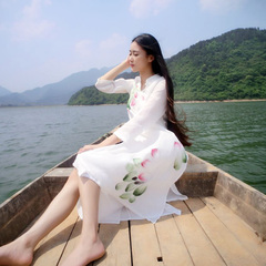 中国风女装修身显瘦长款连衣裙女改良复古中式汉服长款袍裙FQ01