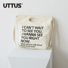 UTTUS2016夏新款韩版字母印花帆布单肩包简约休闲手提斜跨包女包