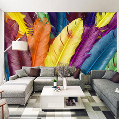 3D立体定制彩色羽毛电视背景墙创意高档墙布壁画艺术个性墙纸壁纸