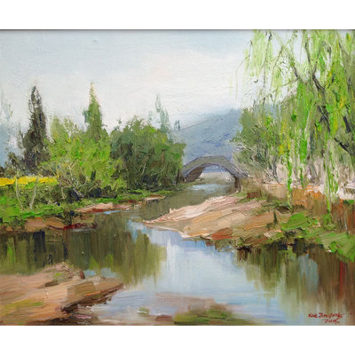 薛金拥 《小桥流水》 布面油画 - 阿里拍卖