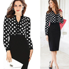 PolkaDot Dresses Long Sleeve Spring Women Big Size Dress OL