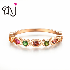 DNJ珠宝 天然彩色宝石戒指镶嵌18k玫瑰金彩宝群镶排戒指环时尚女