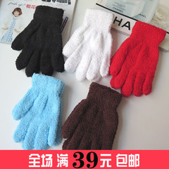 冬季可爱男女士毛绒保暖手套 纯色五指学生保暖手套批发厂家直销
