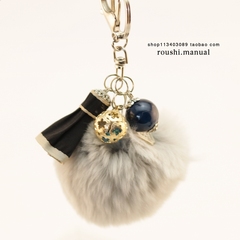 时尚钥匙链挂饰品 韩版獭兔毛毛球彩色珍珠多色可选车钥匙扣挂件
