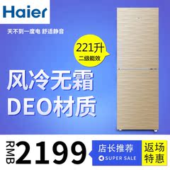 Haier/海尔 BCD-221WDGQ金色家用双门两门无霜电冰箱二级节能静音