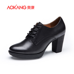 Aokang shoes fall 2015 new leather high heel strap and ankle shoes tipped low cut shoes simple