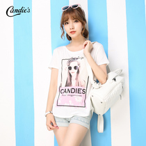 拉夏贝尔2015夏新款 摩登人物图案印花内搭短袖T恤 女30005311