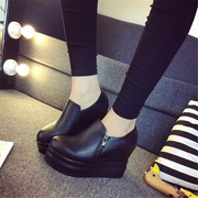 2016 spring new Korean wave of round-headed shallow platform platform platform high heel wedges shoes women's side zip