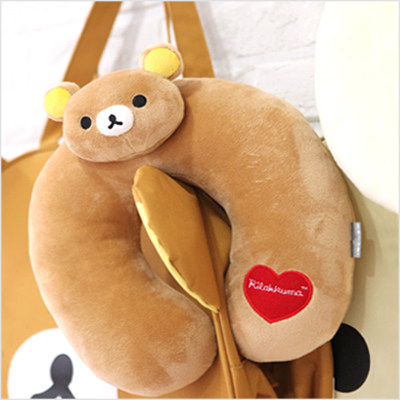 韩国代购轻松小熊轻松熊毛绒u型枕u形枕/爱心桃心红心绒面颈枕u枕