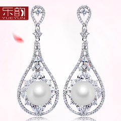 Music earrings ear jewelry 925 Silver earrings women''s long day Korea temperament Crystal zircon earring exaggerated earrings