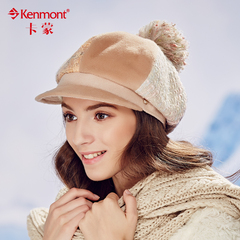 kenmont冬天帽子女毛呢贝雷帽毛球韩版潮时尚优雅八角帽鸭舌帽