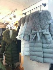 冬季新款羊羔毛大毛领中长款翻领系带滩羊毛面包服棉衣棉服外套女