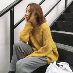 2016冬季新款韩版宽松大码长袖套头大款休闲毛衣外套毛线上衣女